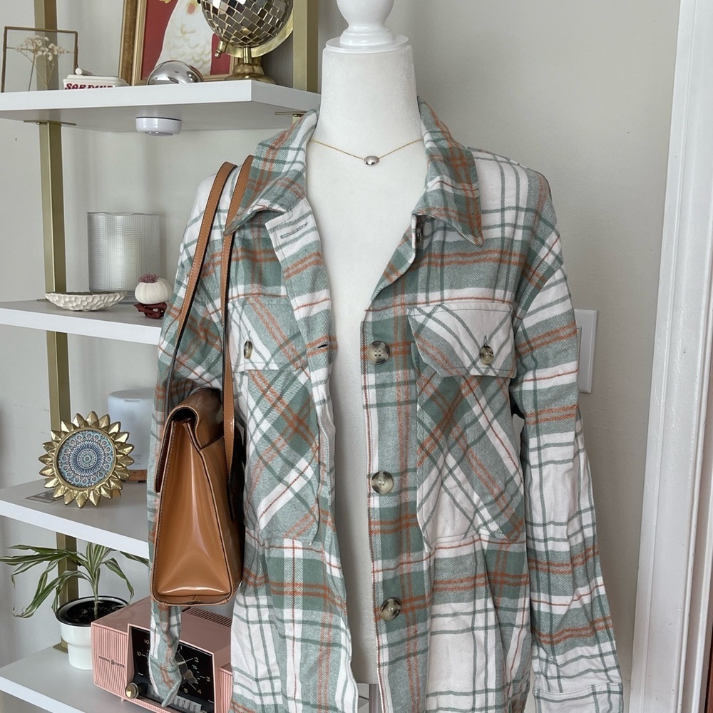 Plaid Women's Jacket in Green and White Size M